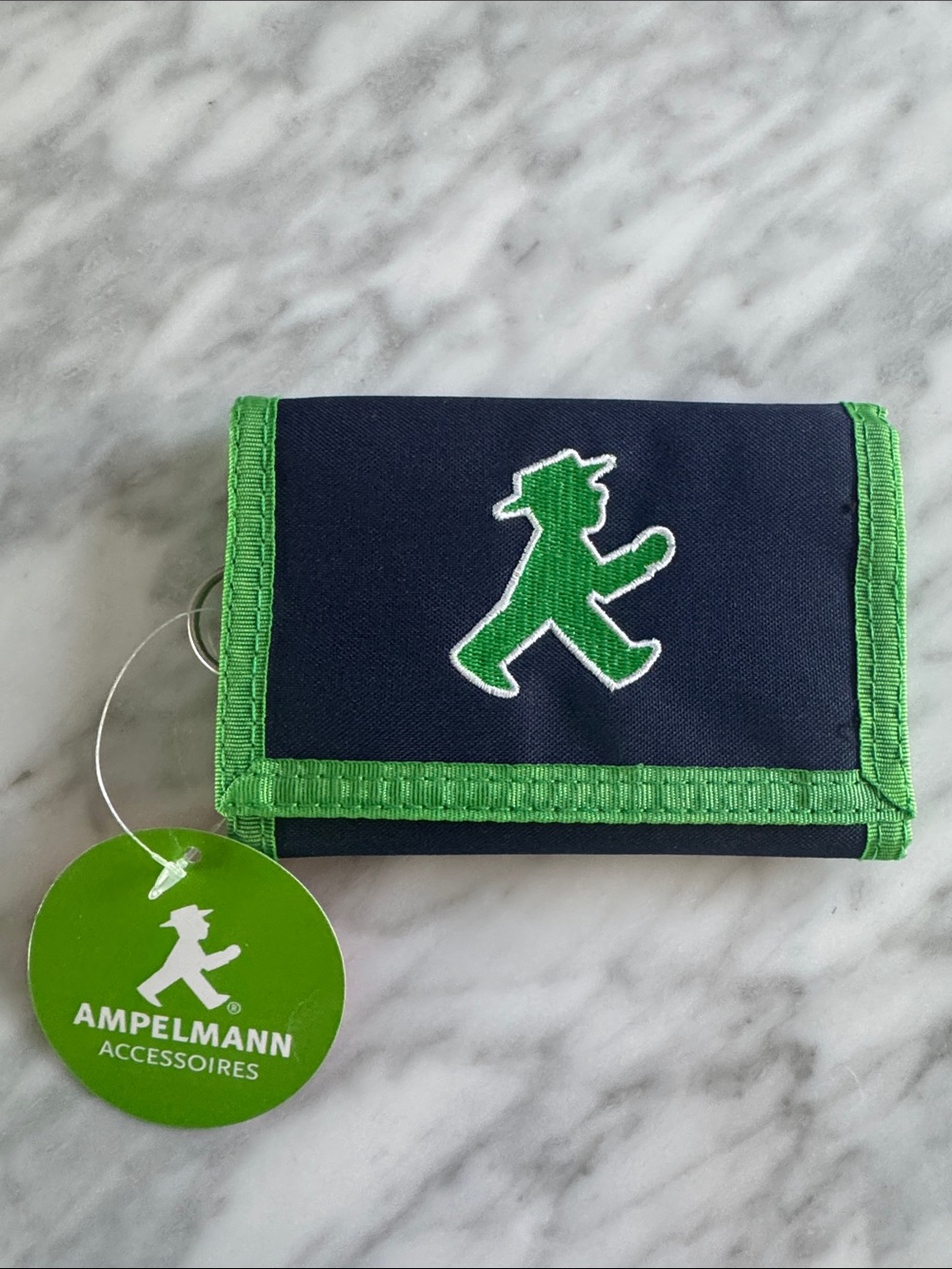 Navy and green embroidered/trim Ampelmann Accessoires tri-fold crossbody wallet